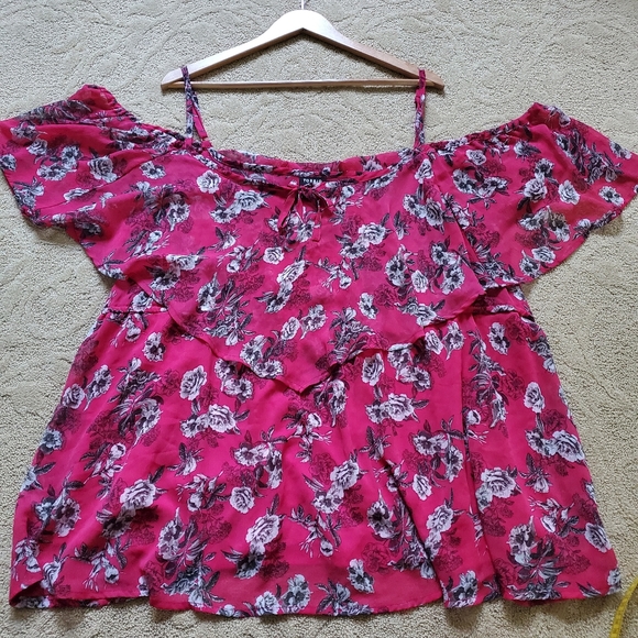Torrid Pink Floral Spaghetti Strap Off Shoulder Top Blouse Size 5 - Picture 3 of 8